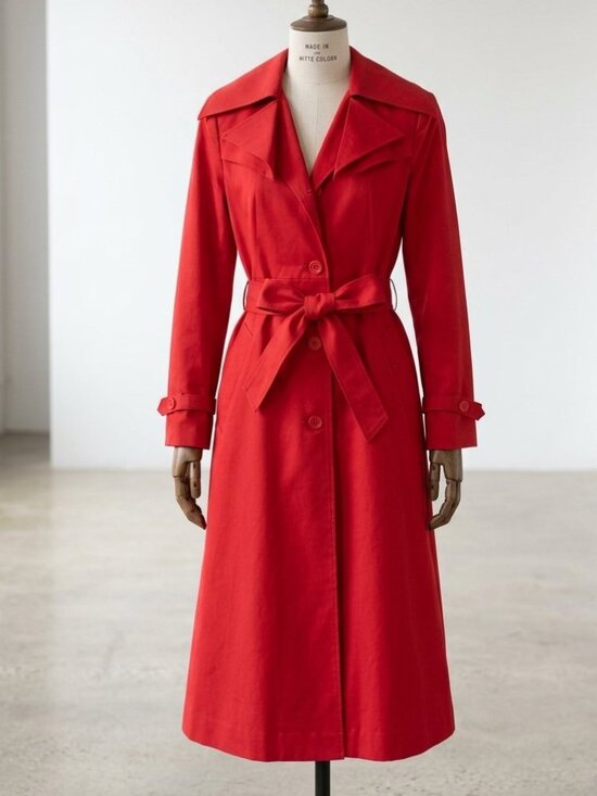 Vintage Jackets & Blazers - Vintage 70s Red Trench Coat United Fashion Oversized Collar Belted Maxi